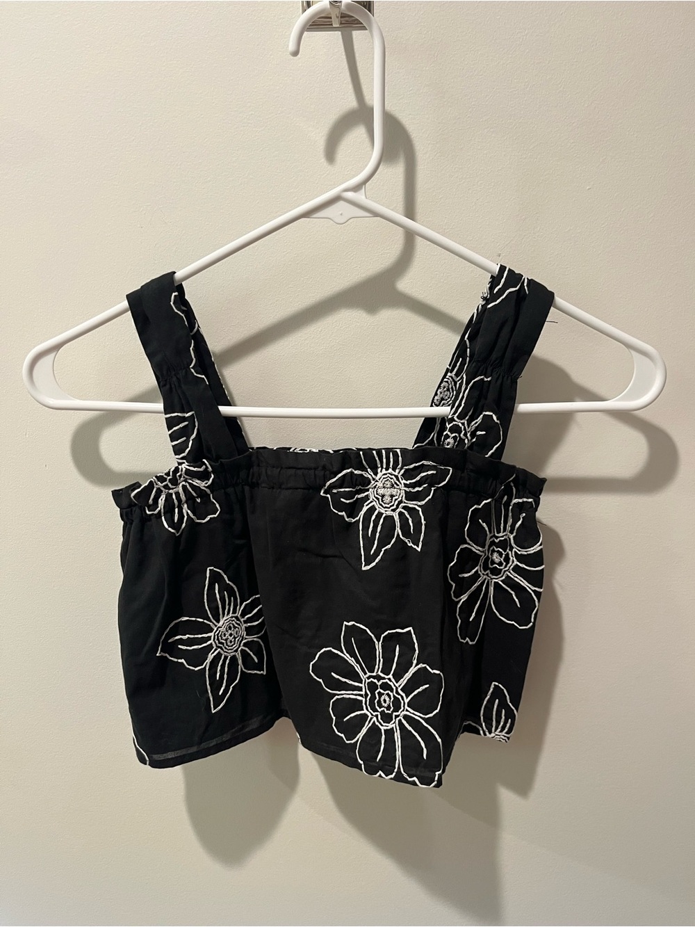 Zara Black Tank Top with White Floral Embroidery